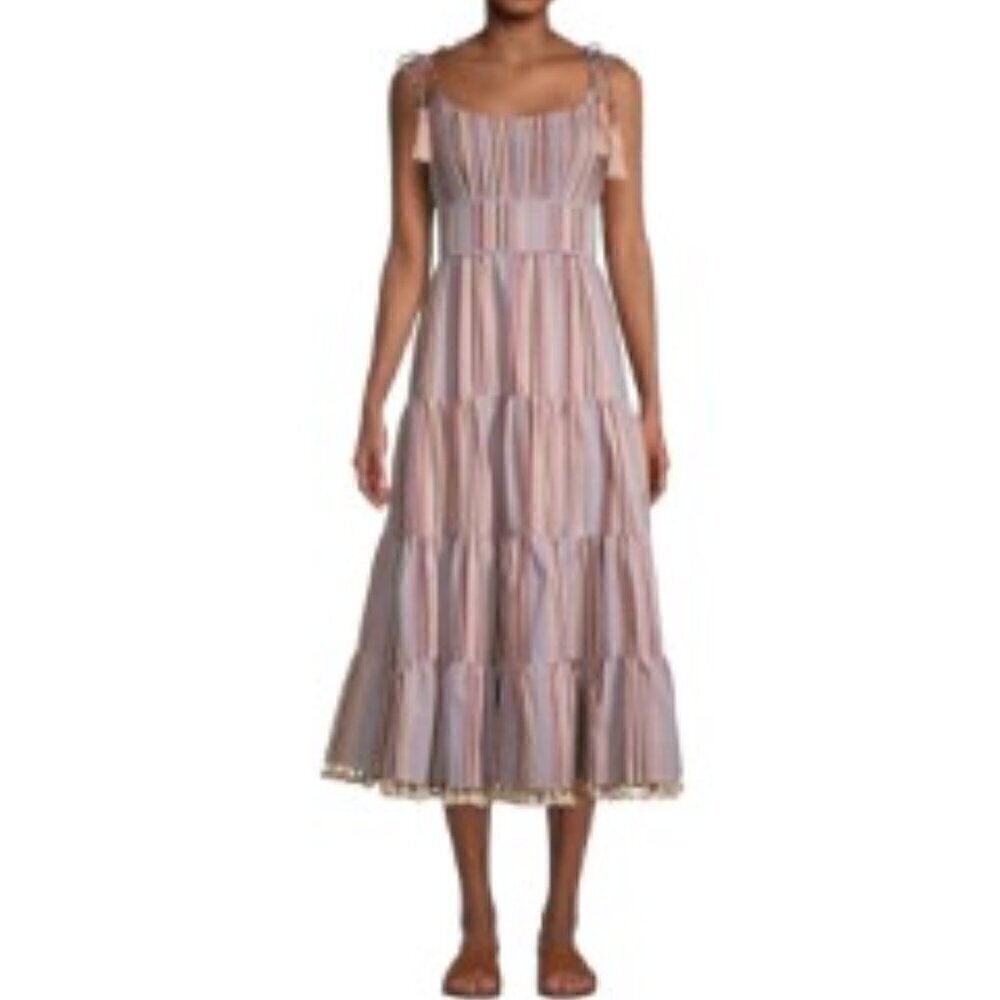 Allison New York Stripe Tie-Shoulder Dress in Lilac Stripes Medium